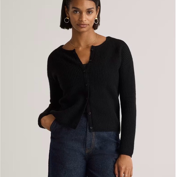 Quince 100% Yak Soft Ribbed Crew Cardigan Black Size M - Picture 1 of 6